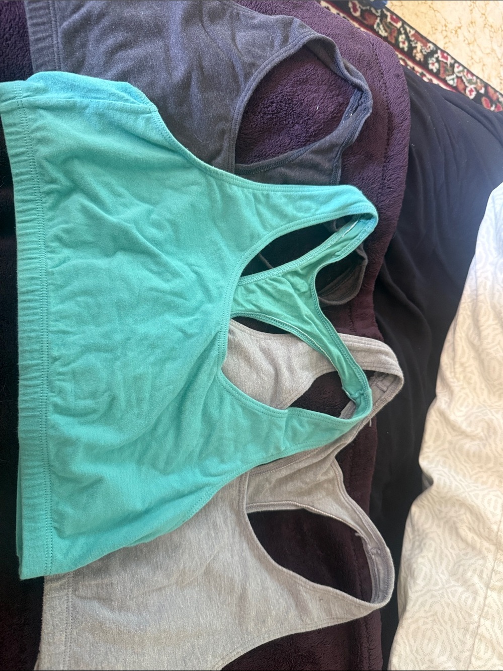 Hanes Women’s Lot 3 Racerback Cotton Sports Bras Teal, Gray, & Charcoal Sz L EUC